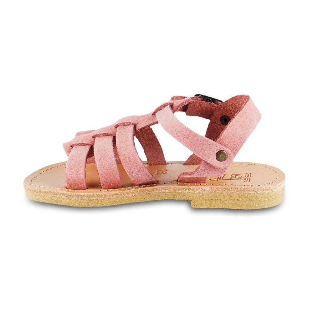 Lartigiano Del Cuoio Sandalo Da Bambina In Morbida Pelle Nubuck Rosa Chiusura Con Fibbia