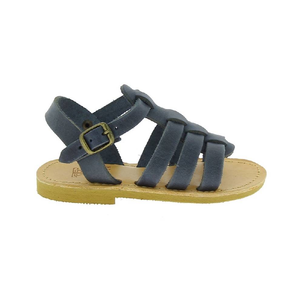 Lartigiano Del Cuoio Sandalo Da Bambino In Morbida Pelle Nubuck Blu Chiusura Con Fibbia
