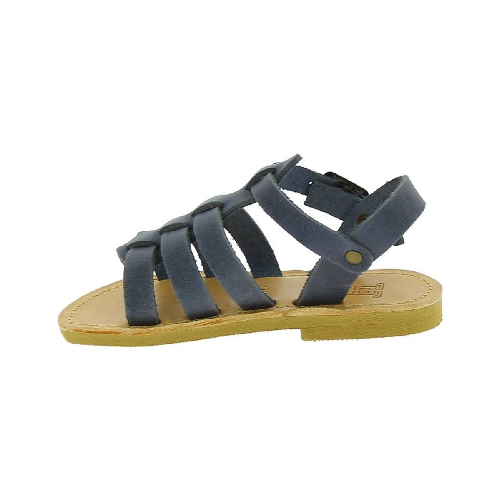 Lartigiano Del Cuoio Sandalo Da Bambino In Morbida Pelle Nubuck Blu Chiusura Con Fibbia