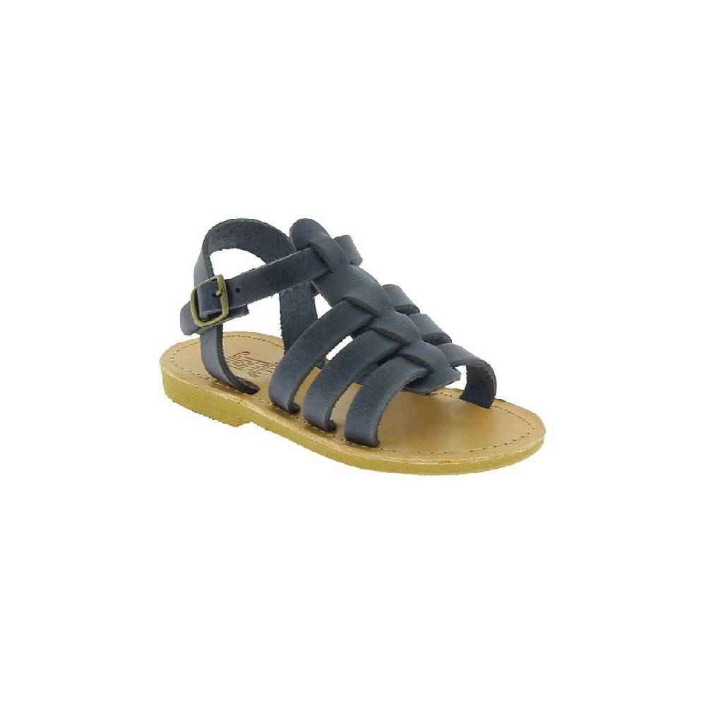 Lartigiano Del Cuoio Sandalo da bambino in morbida pelle nubuck blu chiusura con fibbia