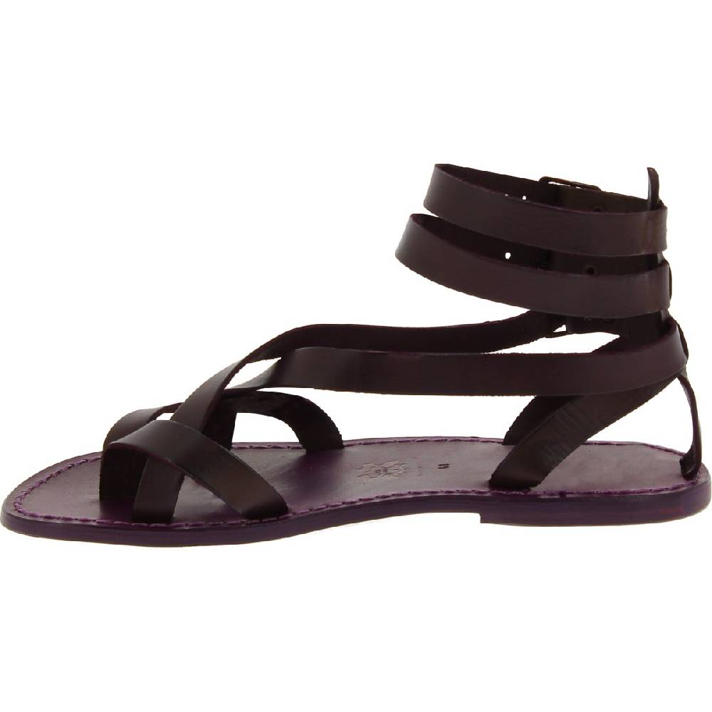 Lartigiano Del Cuoio Sandalo Gladiatore Uomo In Pelle Color Prugna Fatto A Mano