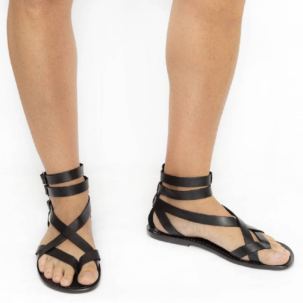 Lartigiano Del Cuoio Sandalo Gladiatore Uomo In Pelle Nero