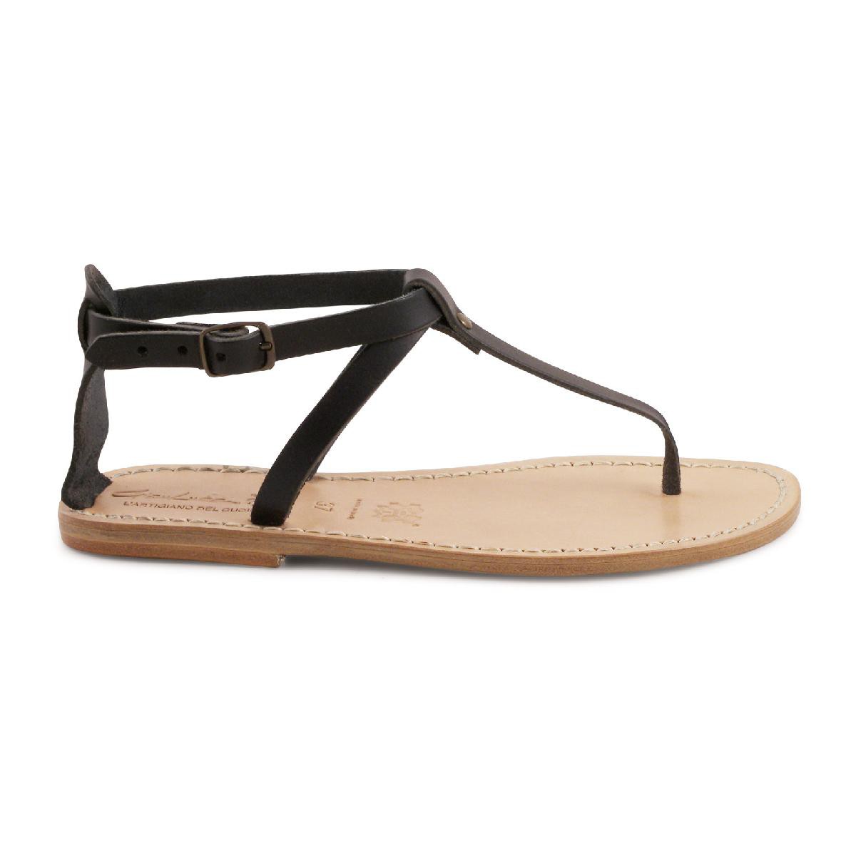 Lartigiano Del Cuoio Sandalo Infradito In Pelle Nero Artigianali Da Donna