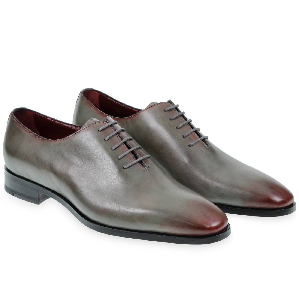 Lartigiano Del Cuoio Scarpe Oxford Da Uomo In Pelle Grigia Tinta A Mano Con Sfumature Bordò
