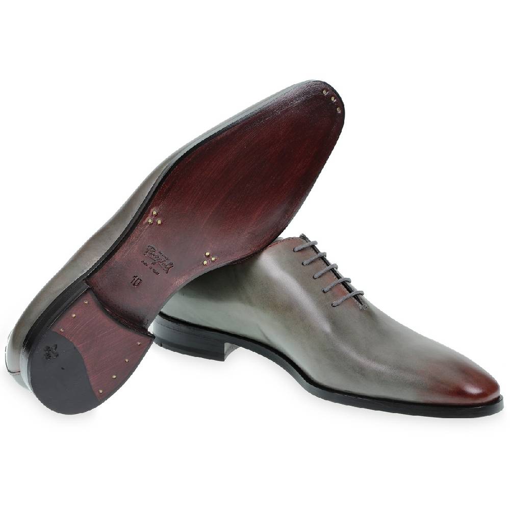 Lartigiano Del Cuoio Scarpe Oxford Da Uomo In Pelle Grigia Tinta A Mano Con Sfumature Bordò
