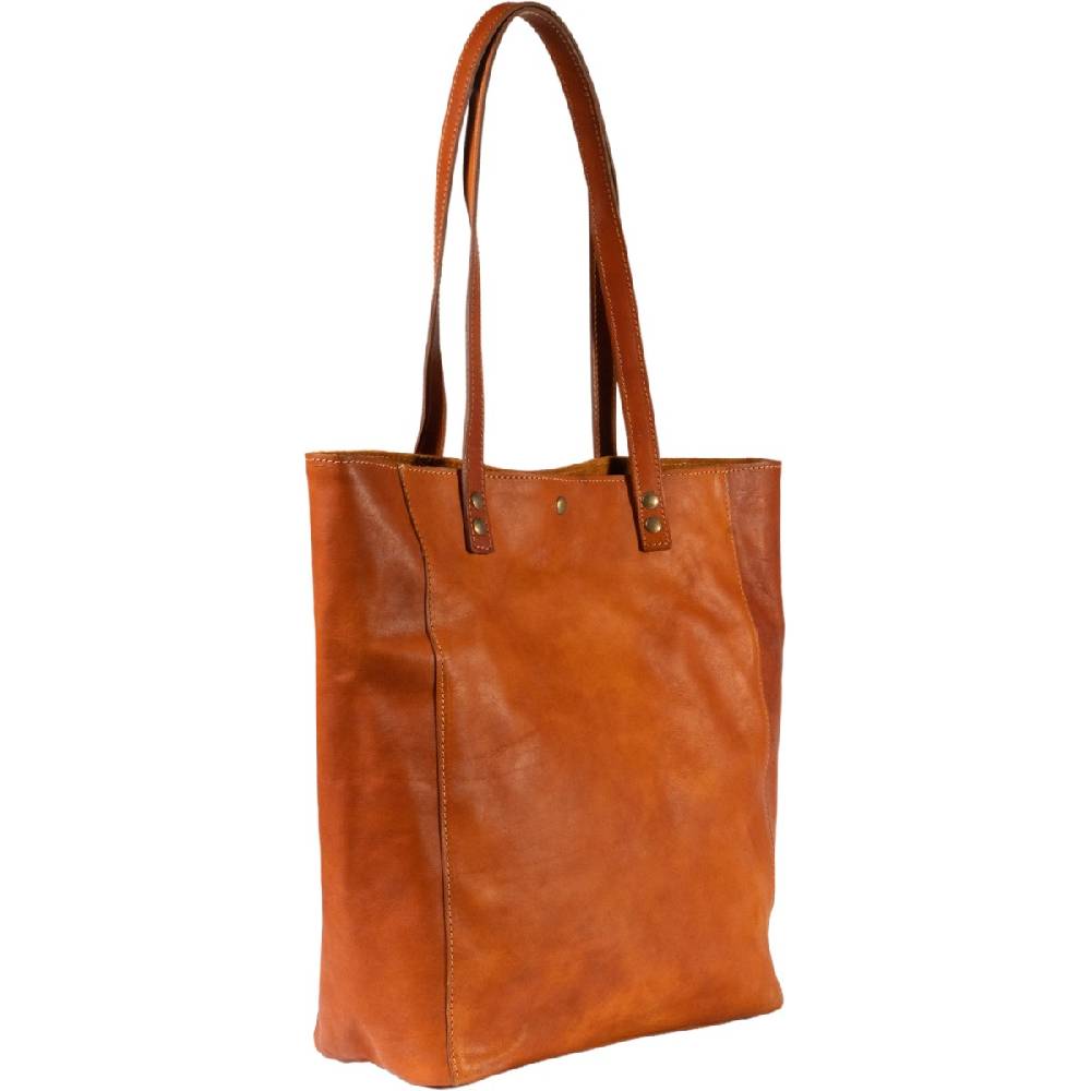 Lartigiano Del Cuoio Shopping Bag In Pelle Color Cuoio Realizzata A Mano In Toscana