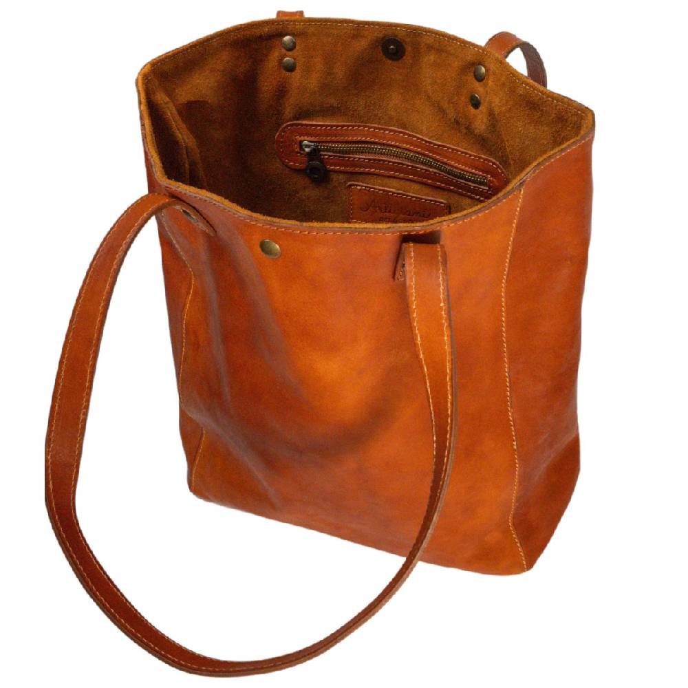 Lartigiano Del Cuoio Shopping Bag In Pelle Color Cuoio Realizzata A Mano In Toscana