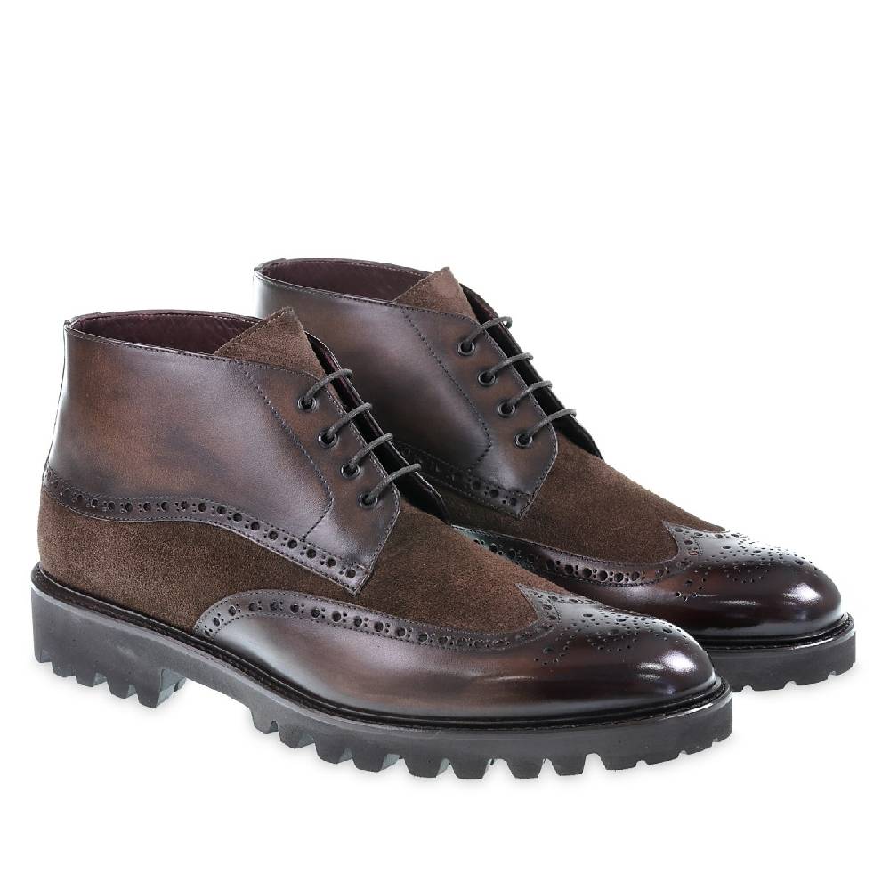 Lartigiano Del Cuoio Stivaletti brogue in pelle e camoscio marrone - Fratelli Borgioli