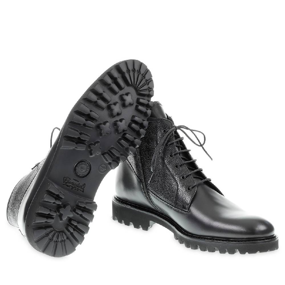 Lartigiano Del Cuoio Stivaletto Allacciato In Vitello Anticato Nero - Fratelli Borgioli - Artigianalità Italiana