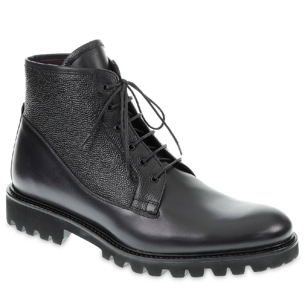 Lartigiano Del Cuoio Stivaletto Allacciato In Vitello Anticato Nero - Fratelli Borgioli - Artigianalità Italiana