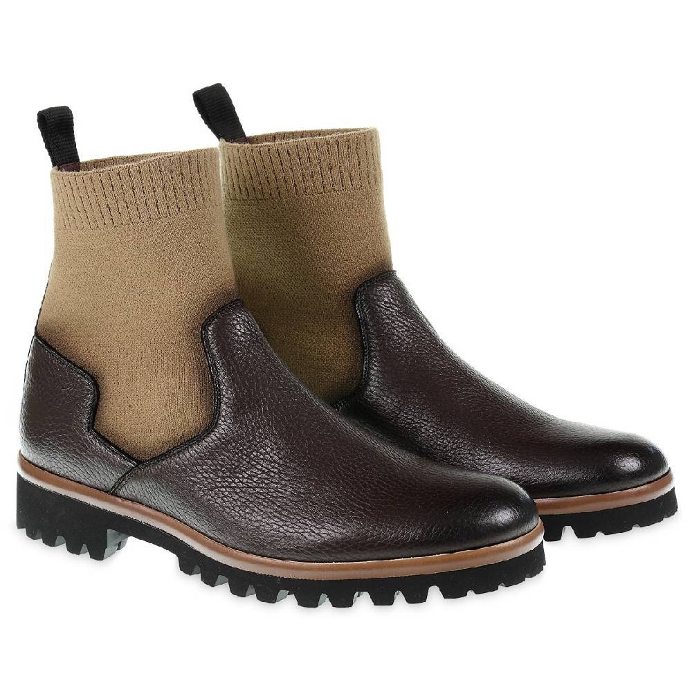 Lartigiano Del Cuoio Stivaletto Chelsea In Cervo Marrone E Cashmere - Fratelli Borgioli