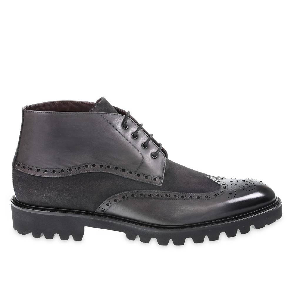 Lartigiano Del Cuoio Stivaletto Con Le Bucature In Stile Country In Pelle E Camoscio Grigio Scuro - Fratelli Borgioli
