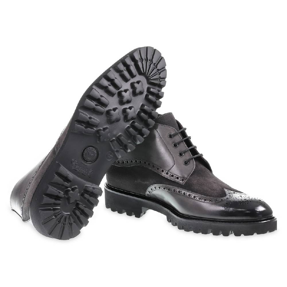 Lartigiano Del Cuoio Stivaletto Con Le Bucature In Stile Country In Pelle E Camoscio Grigio Scuro - Fratelli Borgioli