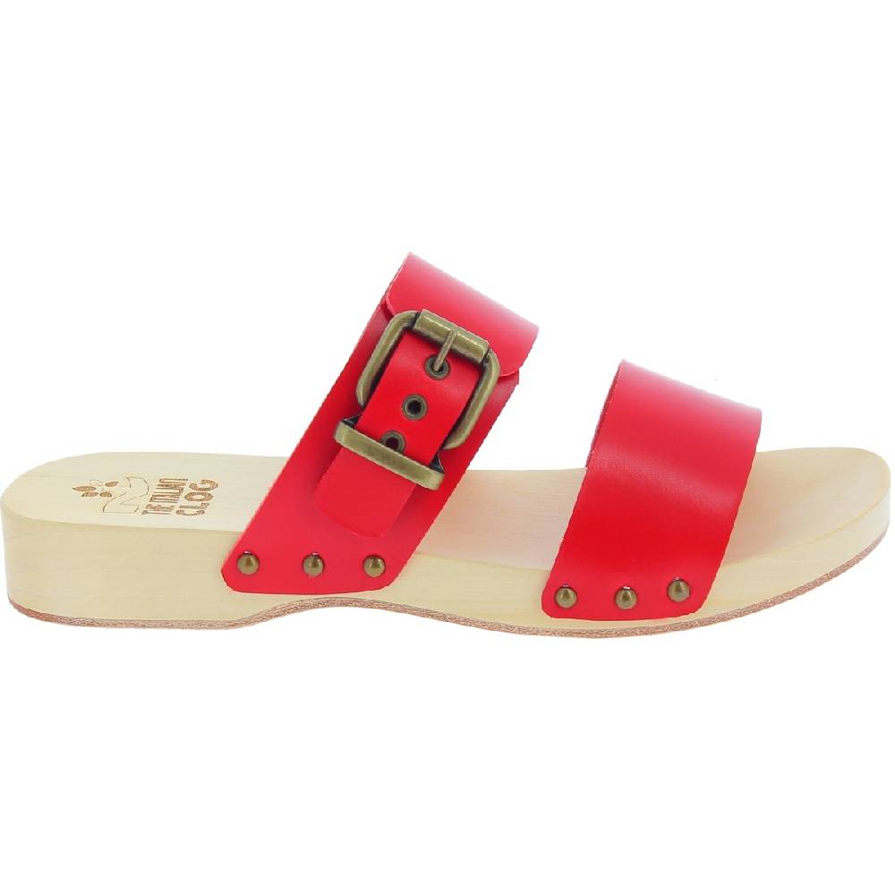 Lartigiano Del Cuoio Zoccoli Artigianali Da Uomo Con Doppia Fascia Regolabile In Pelle Rossa