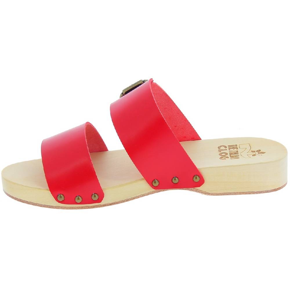 Lartigiano Del Cuoio Zoccoli Artigianali Da Uomo Con Doppia Fascia Regolabile In Pelle Rossa