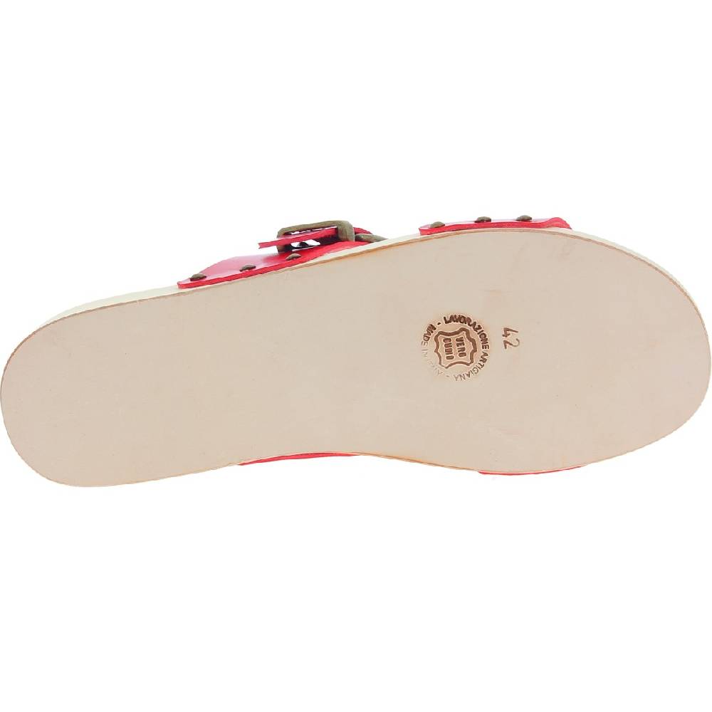 Lartigiano Del Cuoio Zoccoli Artigianali Da Uomo Con Doppia Fascia Regolabile In Pelle Rossa