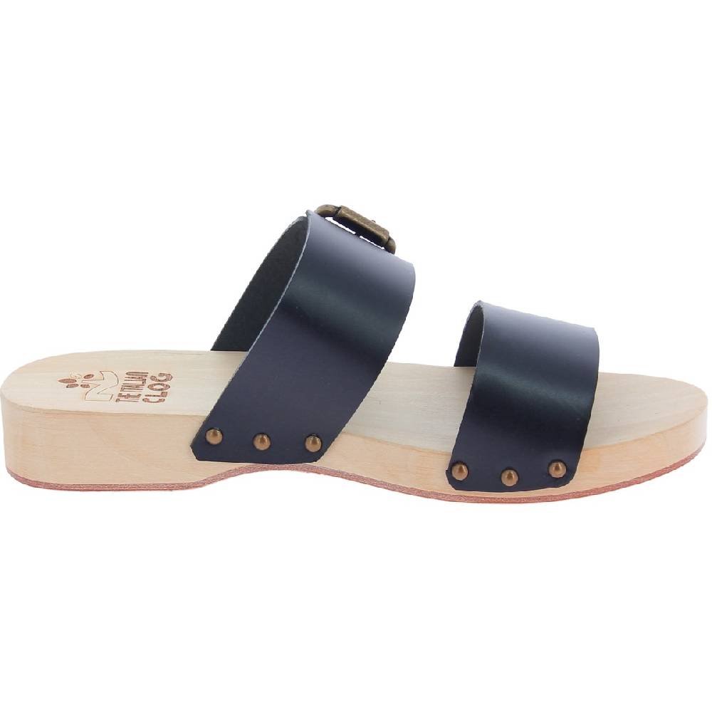 Lartigiano Del Cuoio Zoccoli Artigianali Da Uomo Con Doppia Fascia Regolabile In Pelle Nero