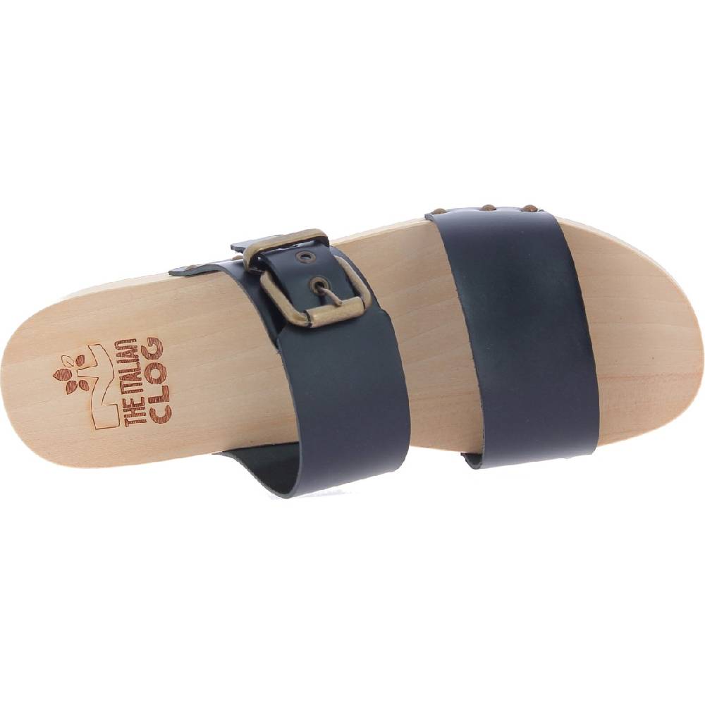 Lartigiano Del Cuoio Zoccoli Artigianali Da Uomo Con Doppia Fascia Regolabile In Pelle Nero