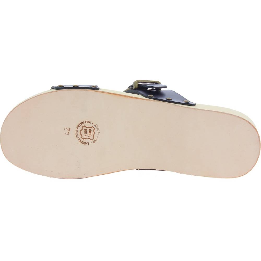 Lartigiano Del Cuoio Zoccoli Artigianali Da Uomo Con Doppia Fascia Regolabile In Pelle Nero