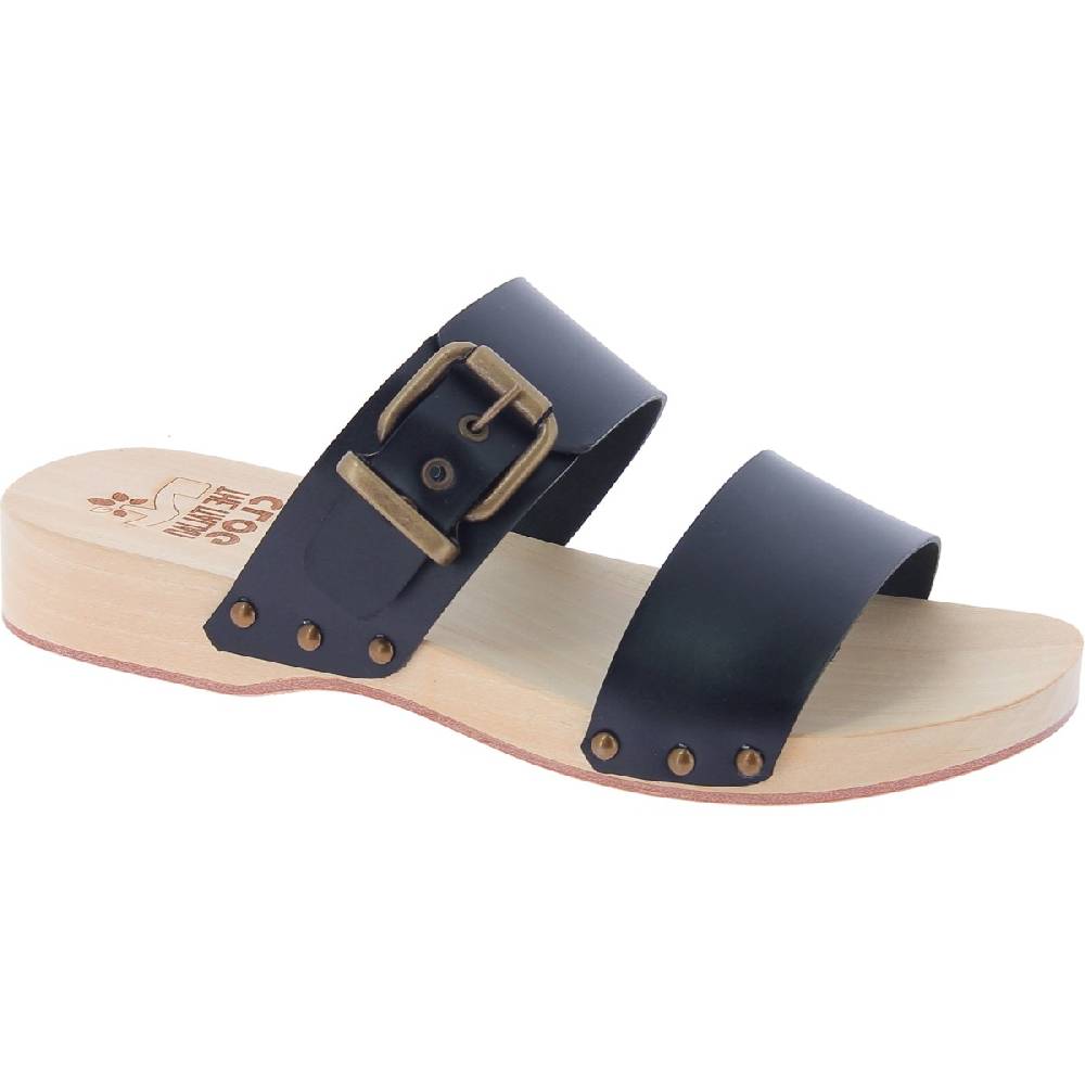 Lartigiano Del Cuoio Zoccoli artigianali da uomo con doppia fascia regolabile in pelle nero