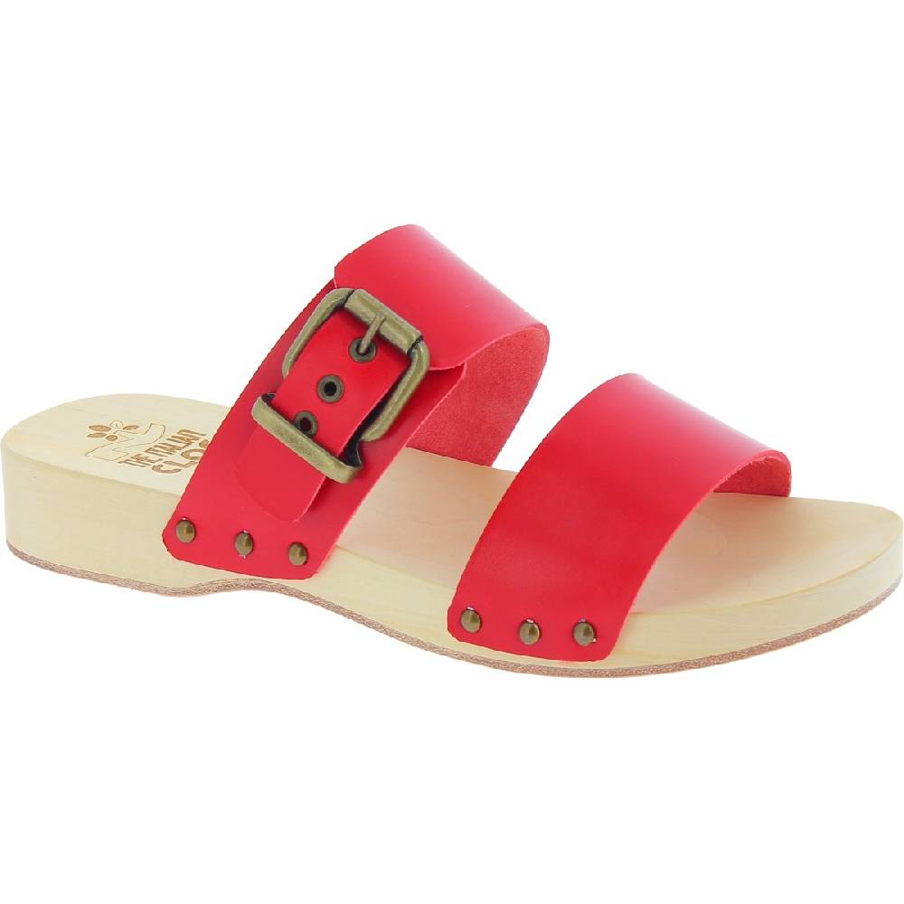 Lartigiano Del Cuoio Zoccoli artigianali da uomo con doppia fascia regolabile in pelle rossa