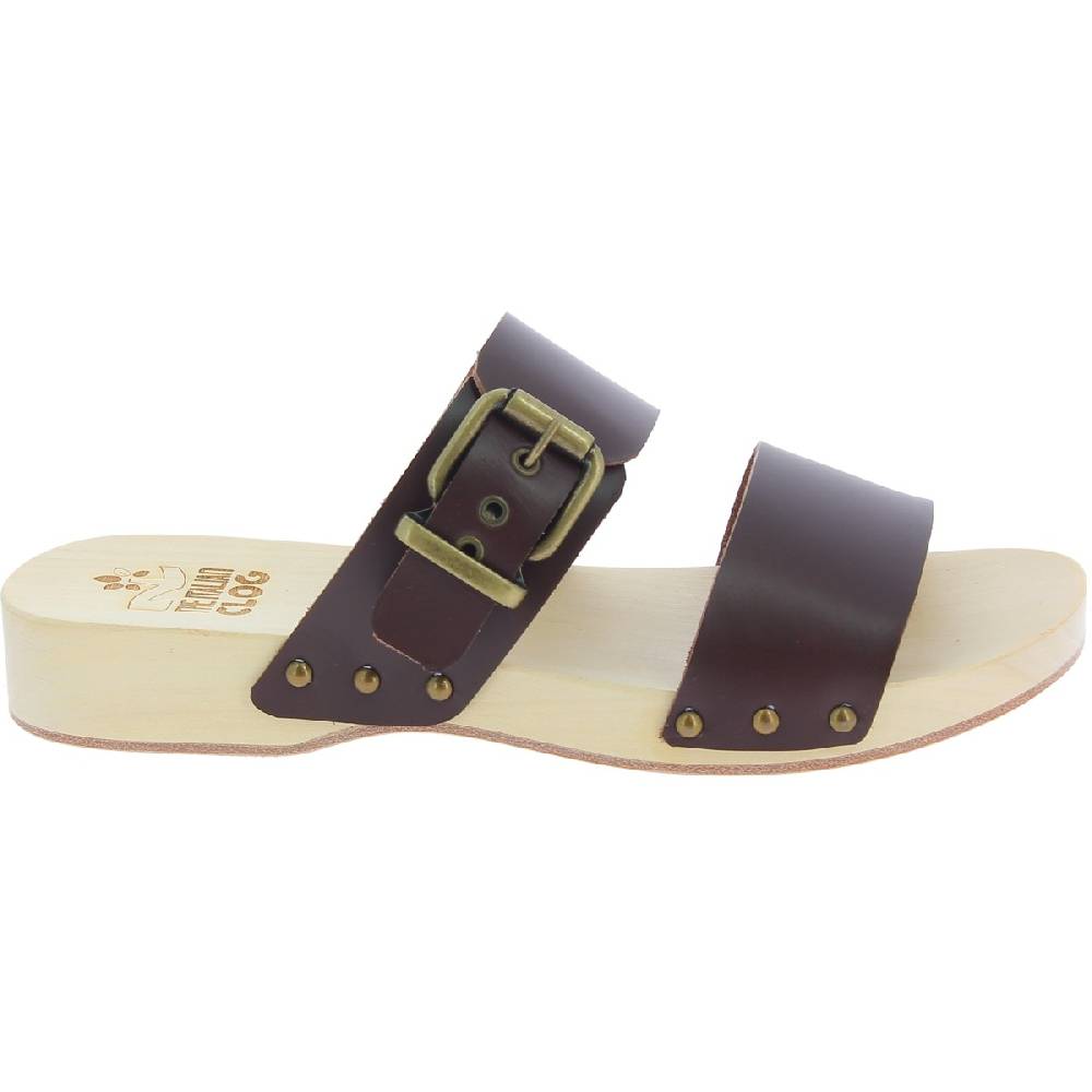 Lartigiano Del Cuoio Zoccoli Da Uomo Con Doppia Fascia Regolabile In Pelle Marrone Scuro