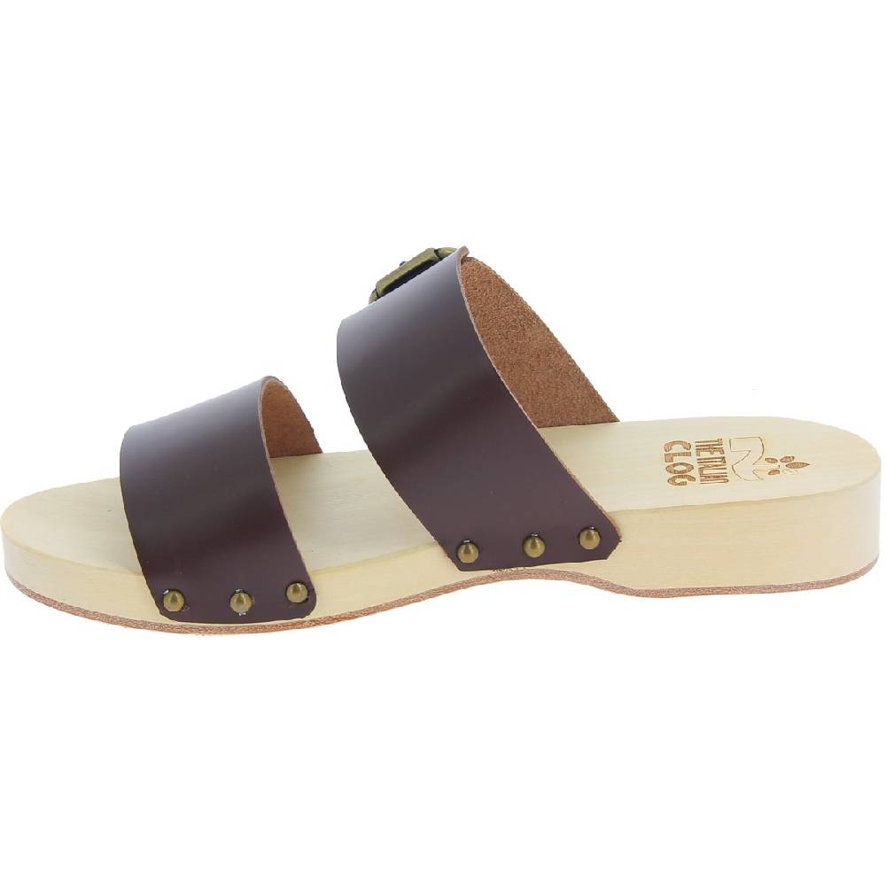 Lartigiano Del Cuoio Zoccoli Da Uomo Con Doppia Fascia Regolabile In Pelle Marrone Scuro