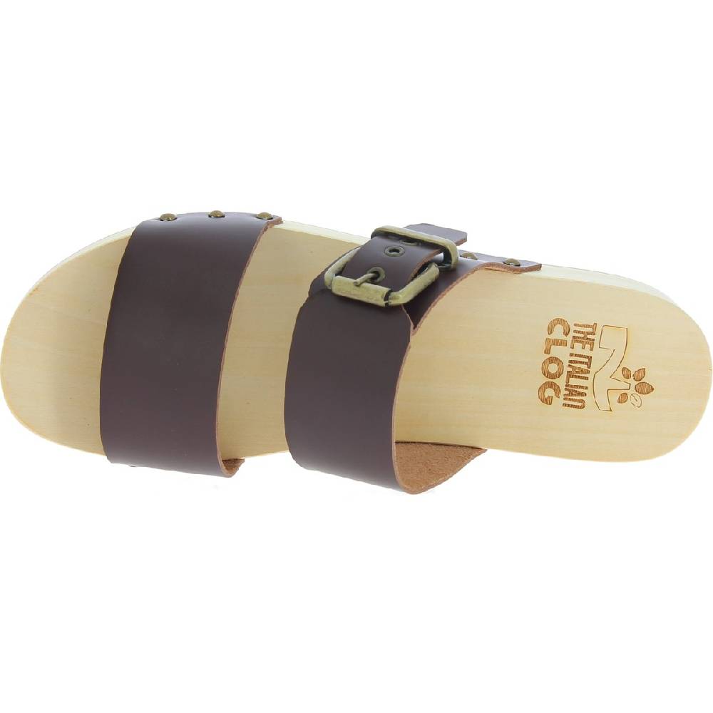 Lartigiano Del Cuoio Zoccoli Da Uomo Con Doppia Fascia Regolabile In Pelle Marrone Scuro
