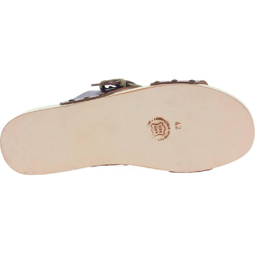 Lartigiano Del Cuoio Zoccoli Da Uomo Con Doppia Fascia Regolabile In Pelle Marrone Scuro