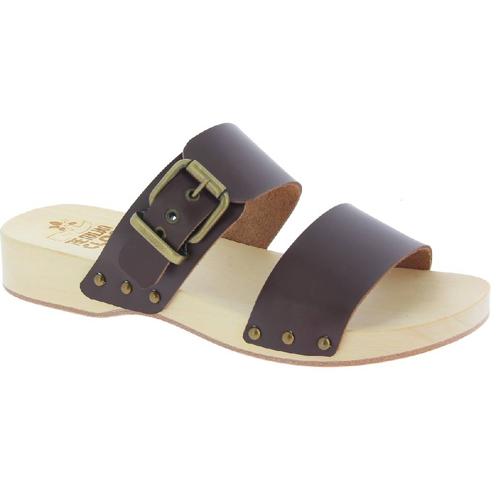 Lartigiano Del Cuoio Zoccoli da uomo con doppia fascia regolabile in pelle marrone scuro