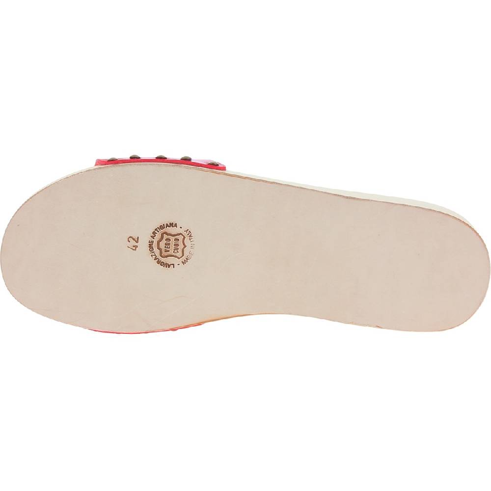 Lartigiano Del Cuoio Zoccoli Di Legno Artigianali Da Donna Con Fascia Regolabile In Pelle Rossa