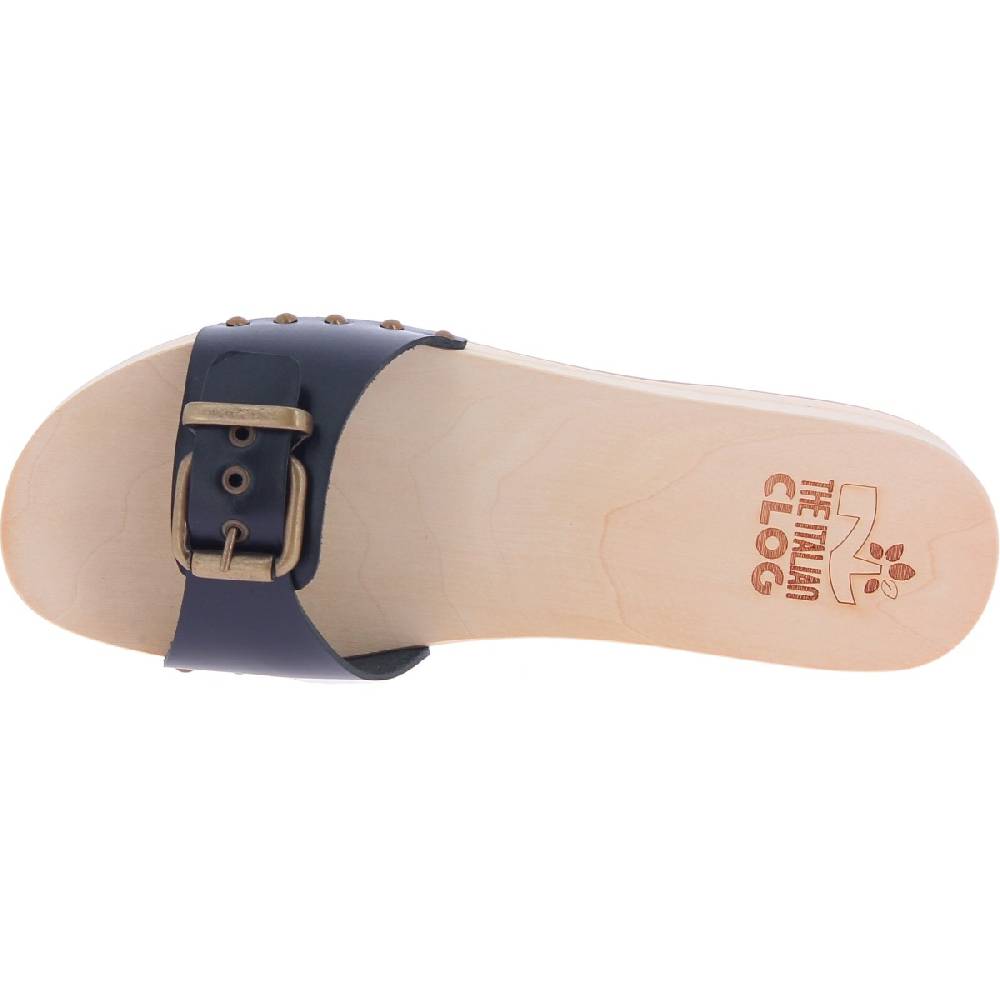 Lartigiano Del Cuoio Zoccoli Di Legno Artigianali Da Donna Con Fascia Regolabile In Pelle Nera