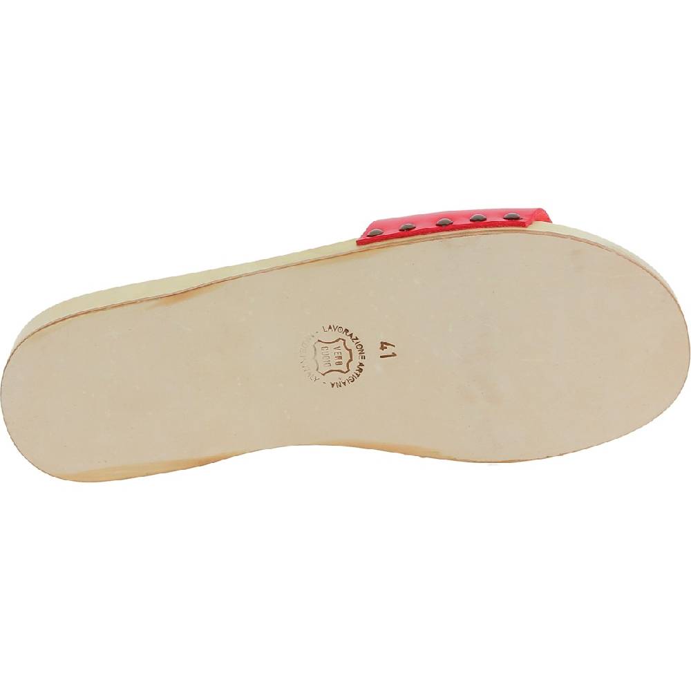 Lartigiano Del Cuoio Zoccoli Di Legno Artigianali Da Uomo Con Fascia In Pelle Rossa