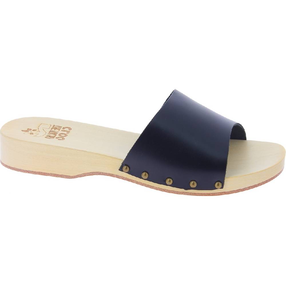 Lartigiano Del Cuoio Zoccoli Di Legno Uomo Con Fascia Larga In Pelle Nera Artigianali