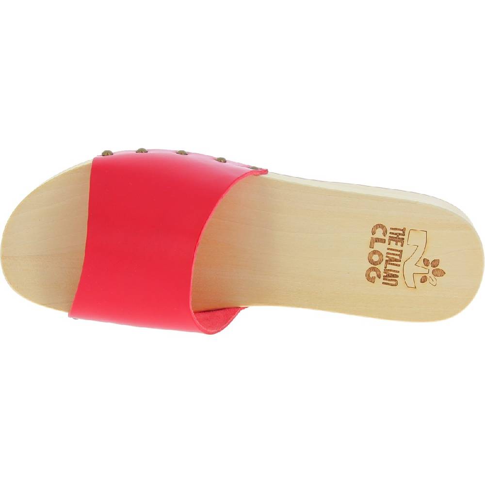 Lartigiano Del Cuoio Zoccoli Di Legno Uomo Con Fascia Larga In Pelle Rossa Artigianali