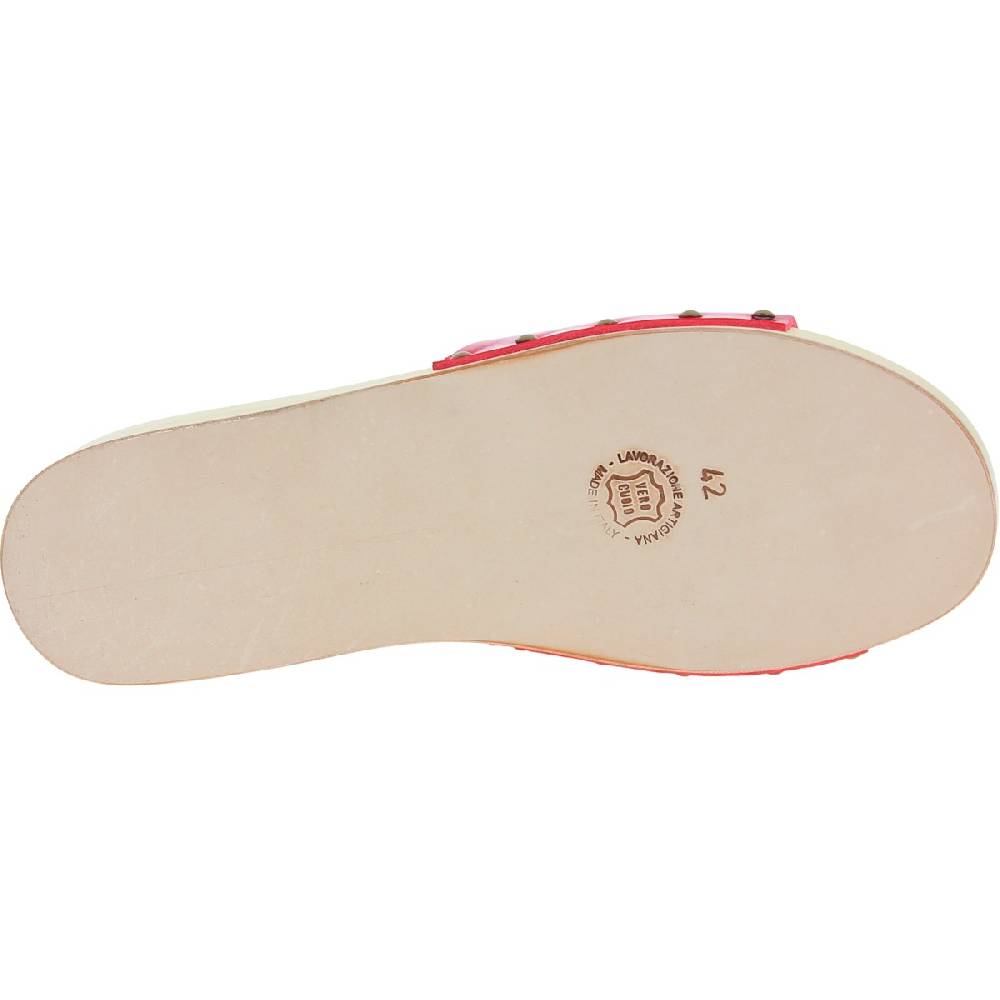 Lartigiano Del Cuoio Zoccoli Di Legno Uomo Con Fascia Larga In Pelle Rossa Artigianali