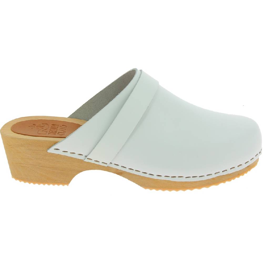 Lartigiano Del Cuoio Zoccoli In Legno Artigianali Da Donna Con Tomaia Chiusa In Pelle Bianca