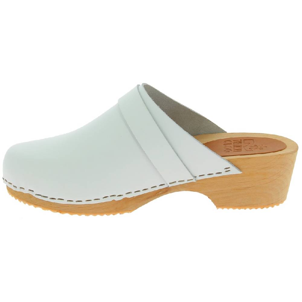 Lartigiano Del Cuoio Zoccoli In Legno Artigianali Da Donna Con Tomaia Chiusa In Pelle Bianca