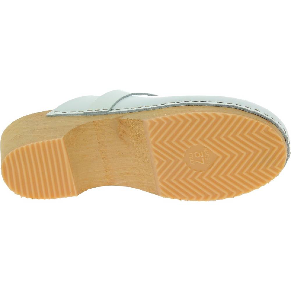 Lartigiano Del Cuoio Zoccoli In Legno Artigianali Da Donna Con Tomaia Chiusa In Pelle Bianca