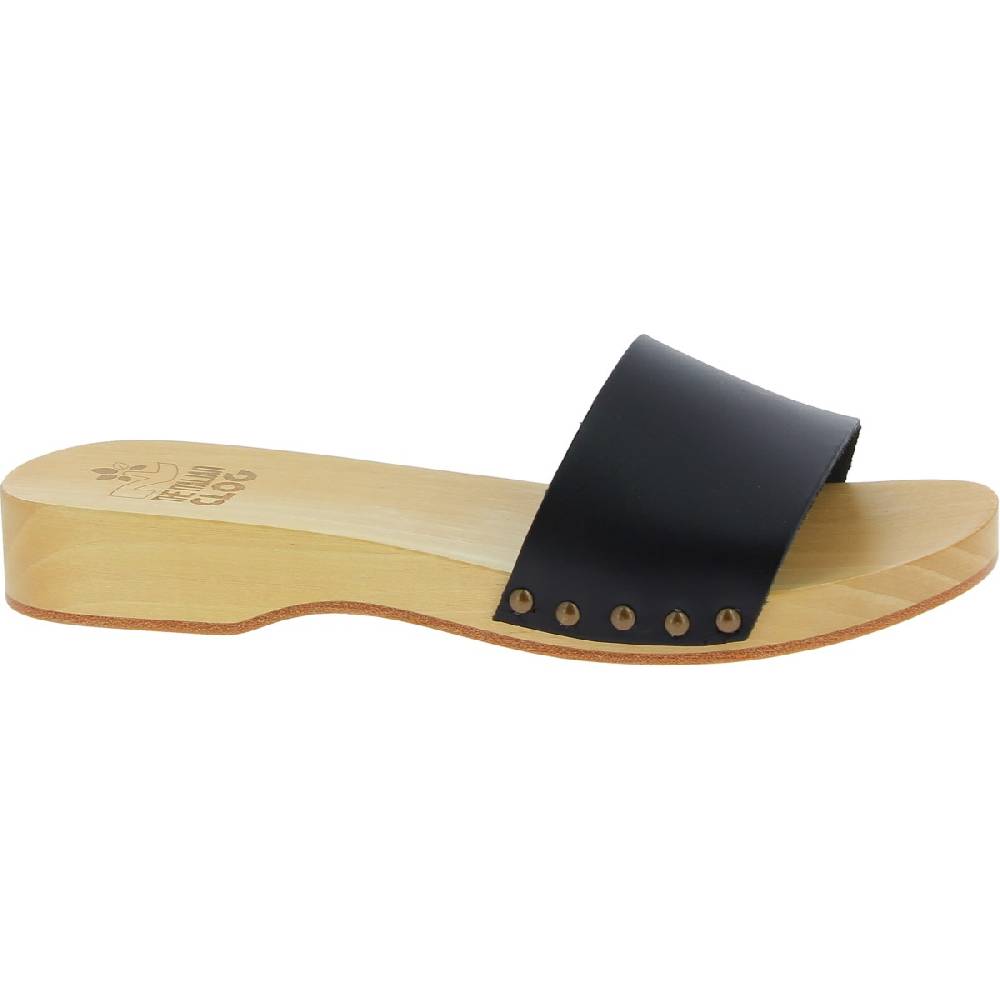 Lartigiano Del Cuoio Zoccoli In Legno Artigianali Da Uomo Con Fascia In Pelle Nera