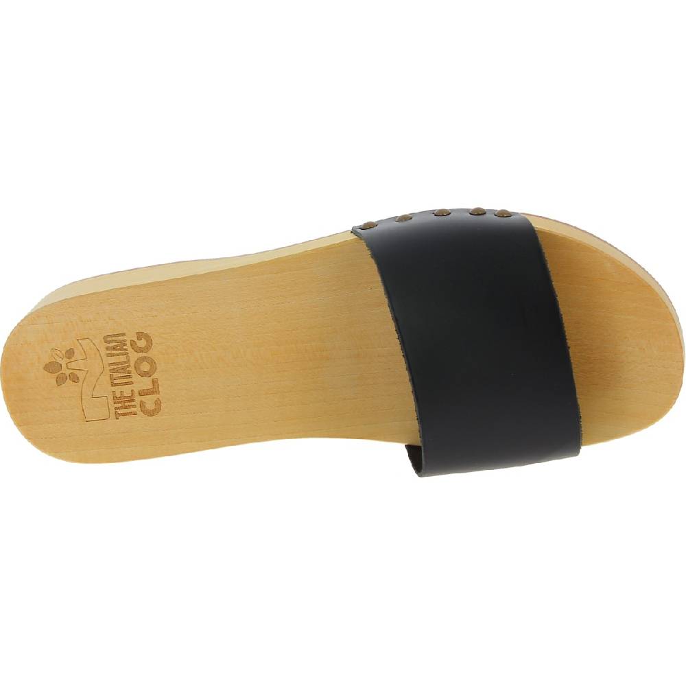 Lartigiano Del Cuoio Zoccoli In Legno Artigianali Da Uomo Con Fascia In Pelle Nera