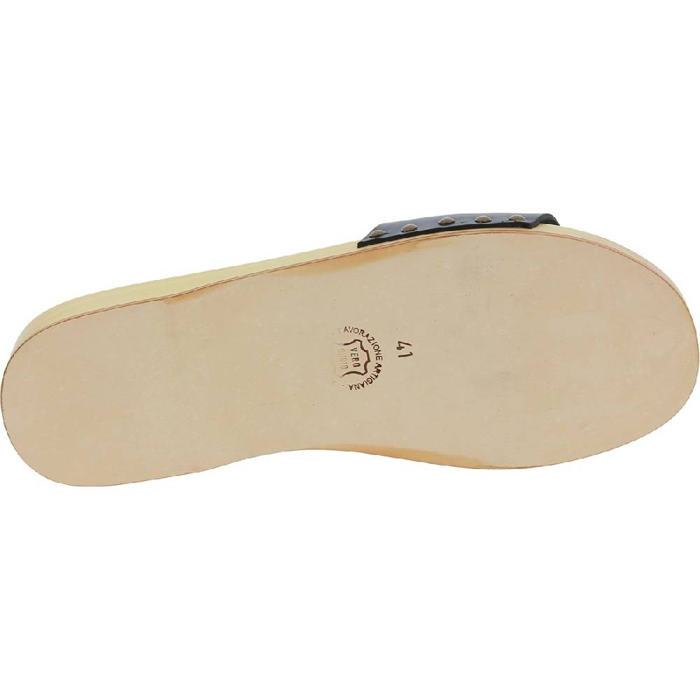 Lartigiano Del Cuoio Zoccoli In Legno Artigianali Da Uomo Con Fascia In Pelle Nera