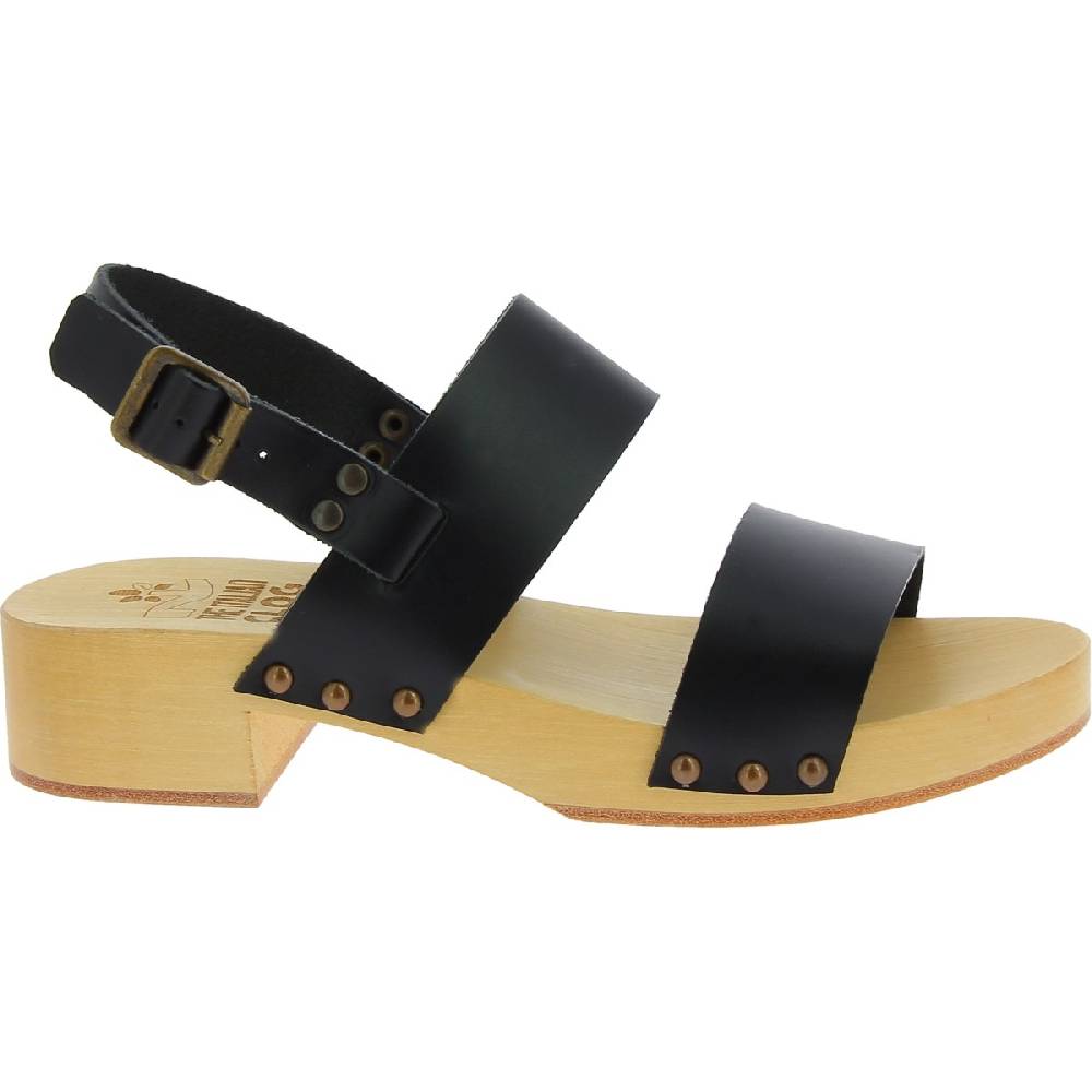 Lartigiano Del Cuoio Zoccoli In Legno Con Tacco Con Fasce In Pelle Nera