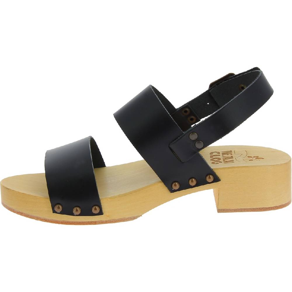 Lartigiano Del Cuoio Zoccoli In Legno Con Tacco Con Fasce In Pelle Nera