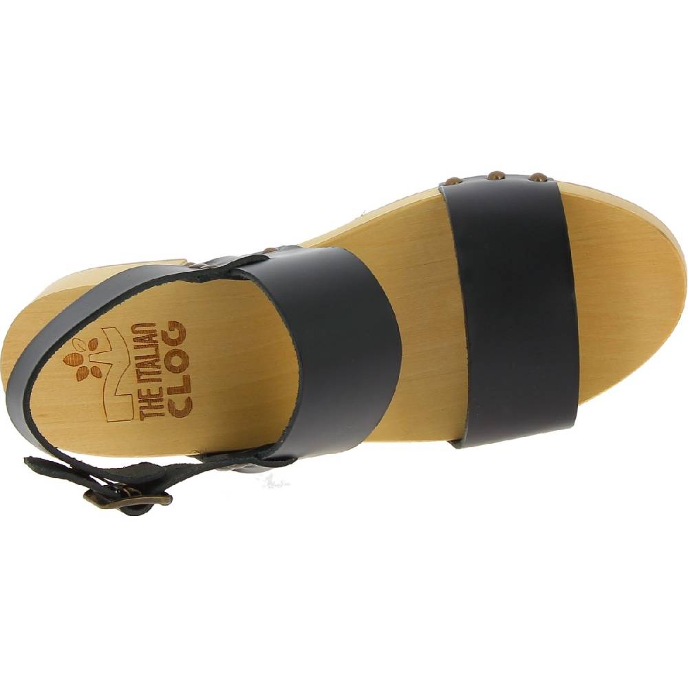 Lartigiano Del Cuoio Zoccoli In Legno Con Tacco Con Fasce In Pelle Nera