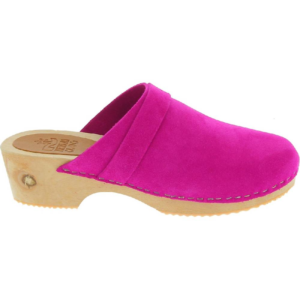 Lartigiano Del Cuoio Zoccoli In Legno Con Tomaia Chiusa In Pelle Scamosciata Rosa