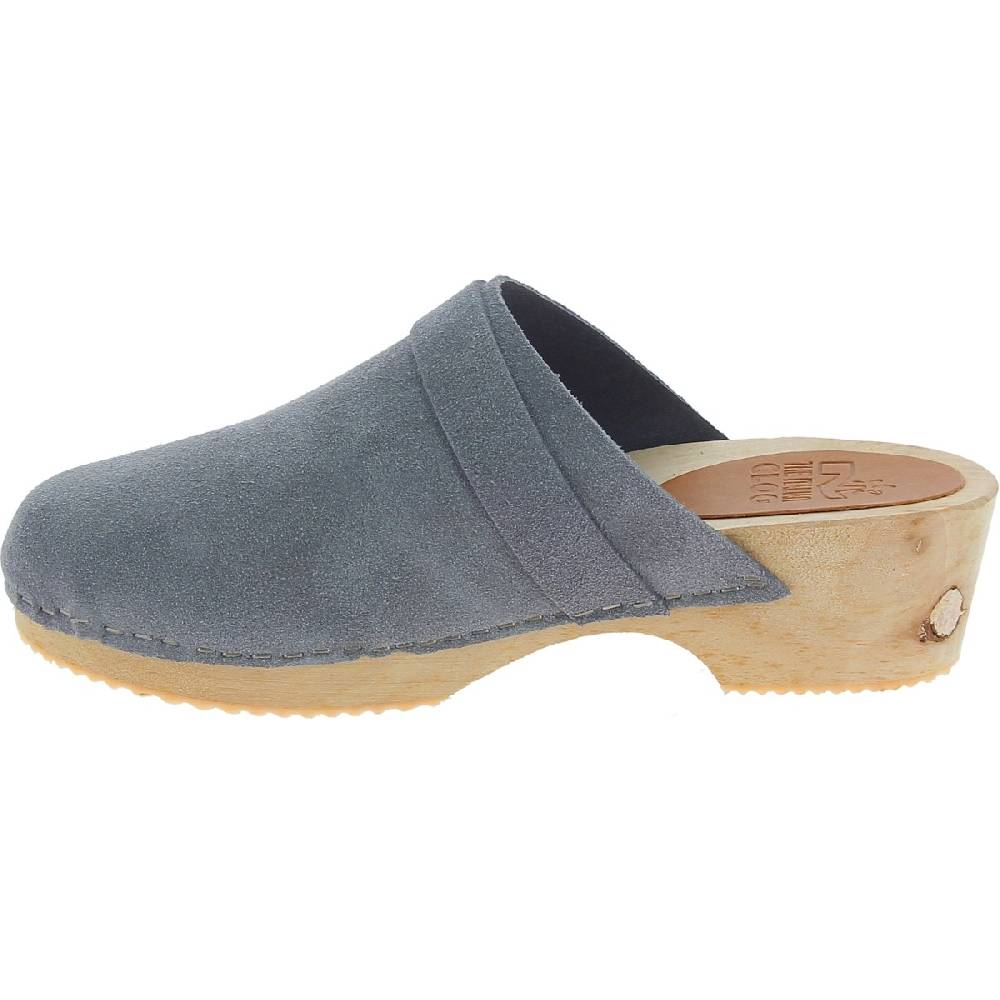 Lartigiano Del Cuoio Zoccoli In Legno Da Donna Con Tomaia Chiusa In Pelle Scamosciata Grigia