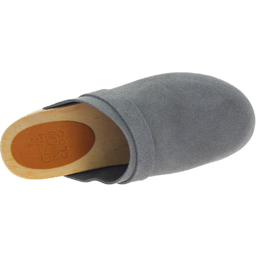 Lartigiano Del Cuoio Zoccoli In Legno Da Donna Con Tomaia Chiusa In Pelle Scamosciata Grigia