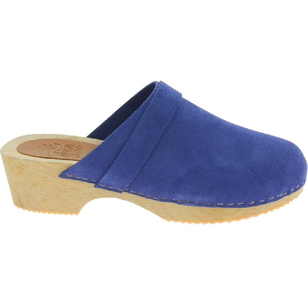 Lartigiano Del Cuoio Zoccoli In Legno Da Donna Con Tomaia Chiusa In Pelle Scamosciata Blu