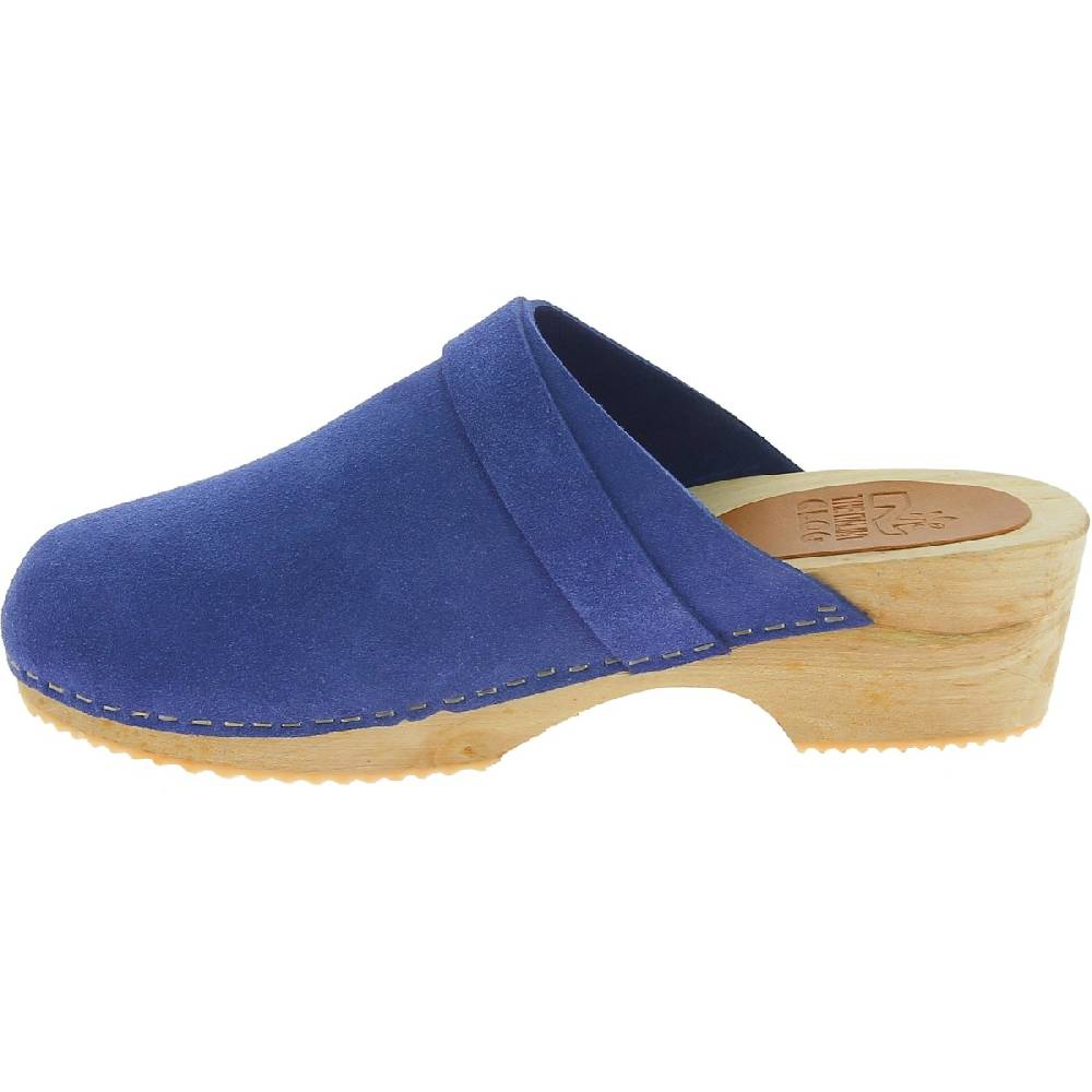 Lartigiano Del Cuoio Zoccoli In Legno Da Donna Con Tomaia Chiusa In Pelle Scamosciata Blu